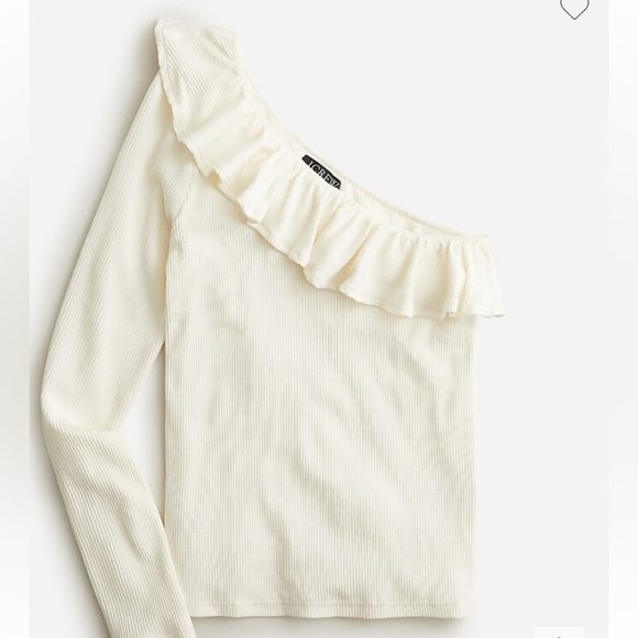 NWT J Crew XL One-shoulder ruffleneck top Cream Ivory Ribbed romantic coquette - Picture 2 of 5